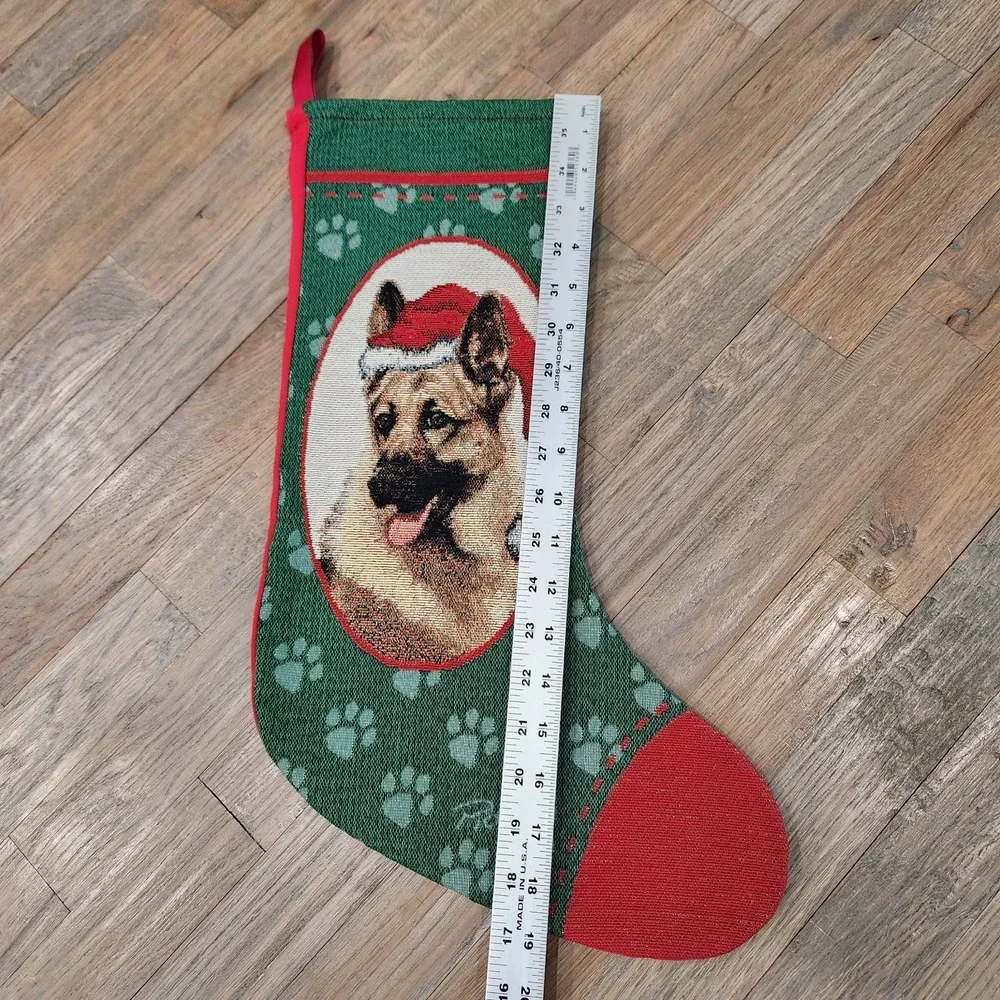 German Shepherd Dog‎ Christmas Tapestry Stocking USA Red Green Santa Hat Picken